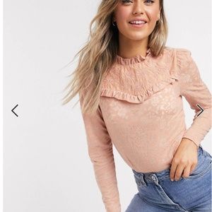 River Island ruffle long sleeved lace top in pink